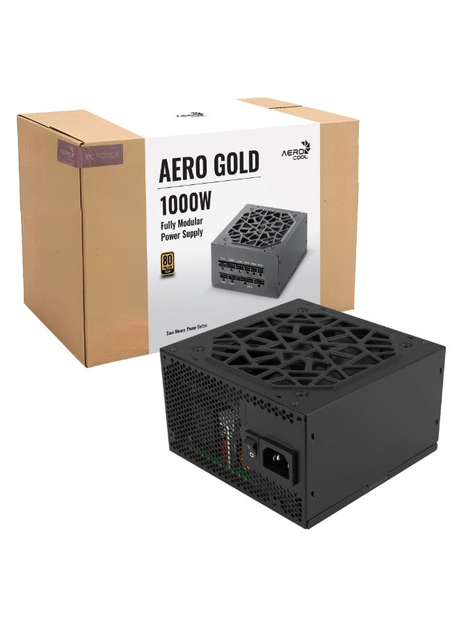 AeroCool AERO GOLD 1000W V.2 Black Power Supply | ATX 3.1 & PCIe 5.1 Compatible | 80 PLUS Gold Certified | Fully Modular PSU | 12V-2x6 PCIe Connector | Japanese 105°C Capacitors | Ripple - Image 1