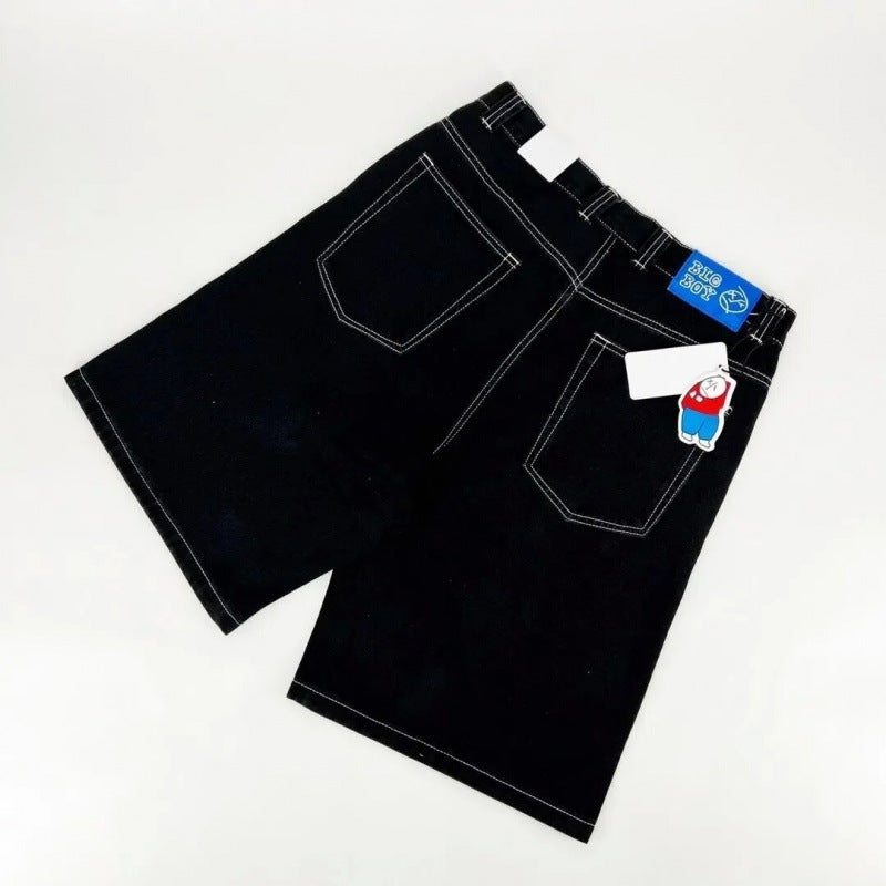 Harajuku Big Boy Y2K New High Quality Shorts Hip Hop Cartoon Embroidery Pattern Loose Denim Shorts - Image 5