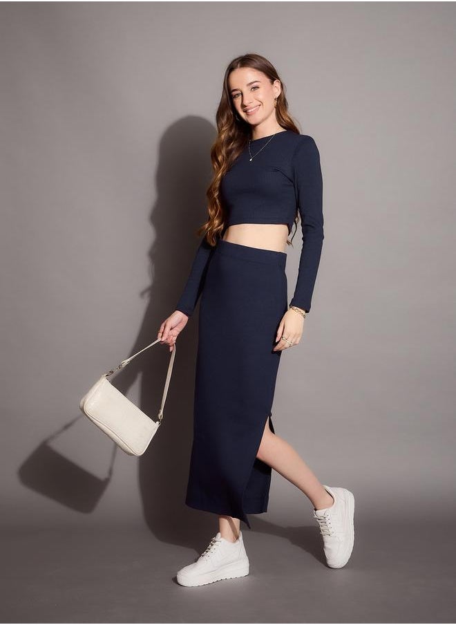 SASSAFRAS - Ribbed Pencil Skirt with Side Slit by Styli - Image 1