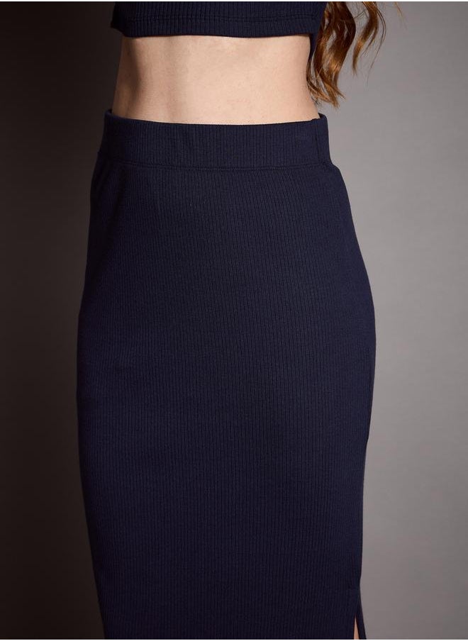 SASSAFRAS - Ribbed Pencil Skirt with Side Slit by Styli - Image 1