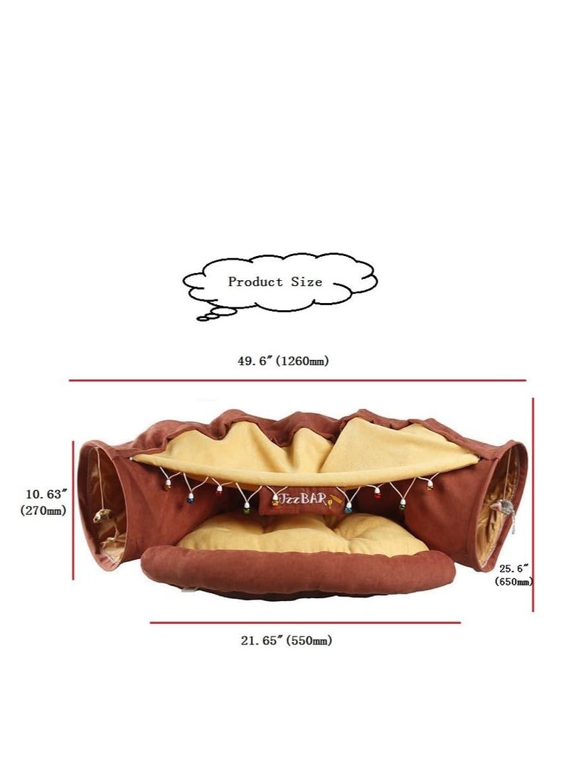 Cat Tunnel Bed,Removable and Washable Cat Toys Tunnel, Premium Multifunction 2-in-1 Pet Tunnel Tube 4 Colors (Brown) - Image 2