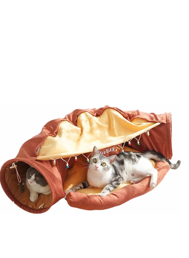 Cat Tunnel Bed,Removable and Washable Cat Toys Tunnel, Premium Multifunction 2-in-1 Pet Tunnel Tube 4 Colors (Brown) - Image 1