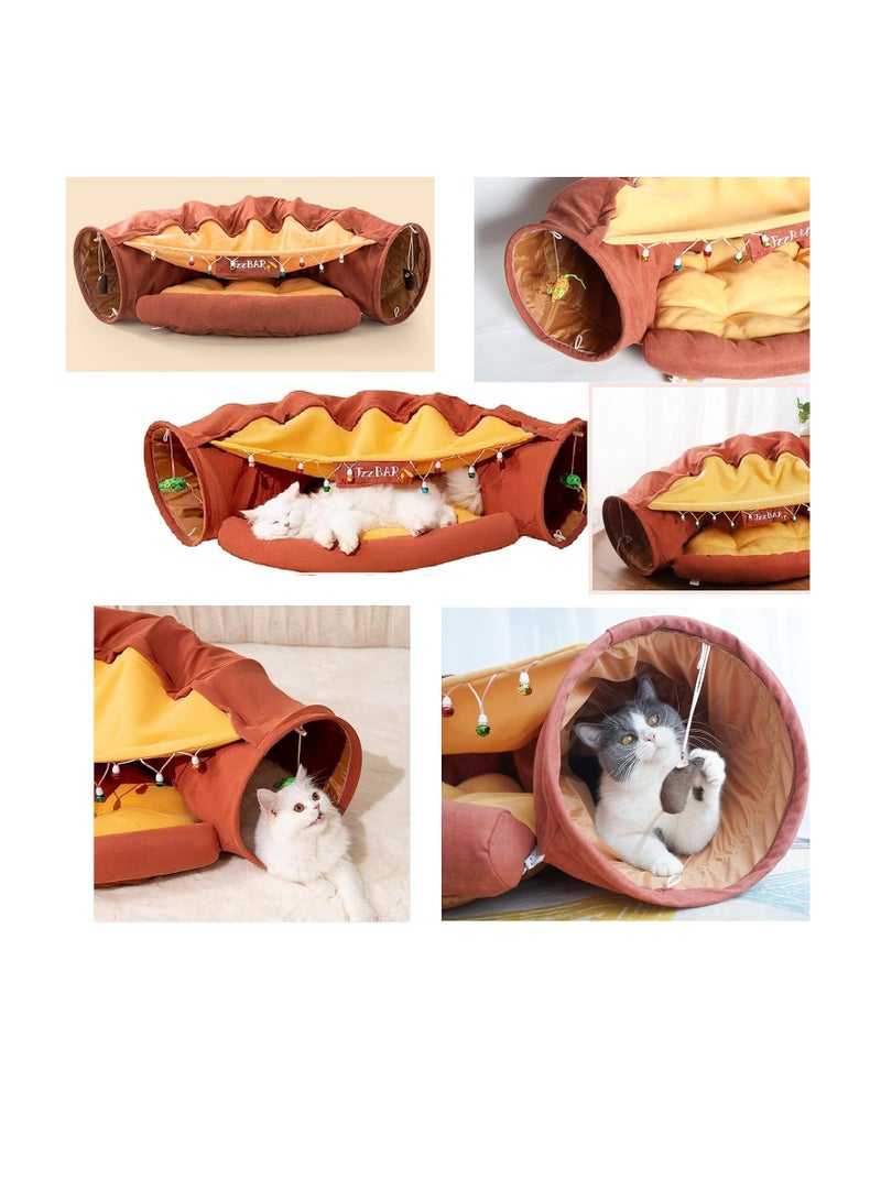 Cat Tunnel Bed,Removable and Washable Cat Toys Tunnel, Premium Multifunction 2-in-1 Pet Tunnel Tube 4 Colors (Brown) - Image 4