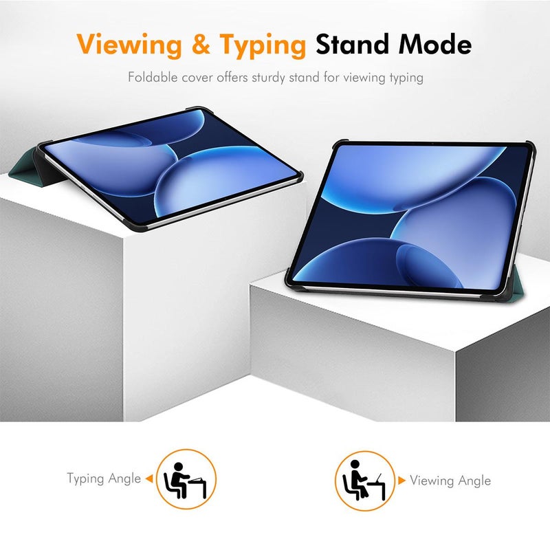 ENKAY For Oneplus Pad 3 / Pad 2 Pro 13.2 Tri-Fold Custer Texture Leather Smart Tablet Case(Dark Green) - Image 3