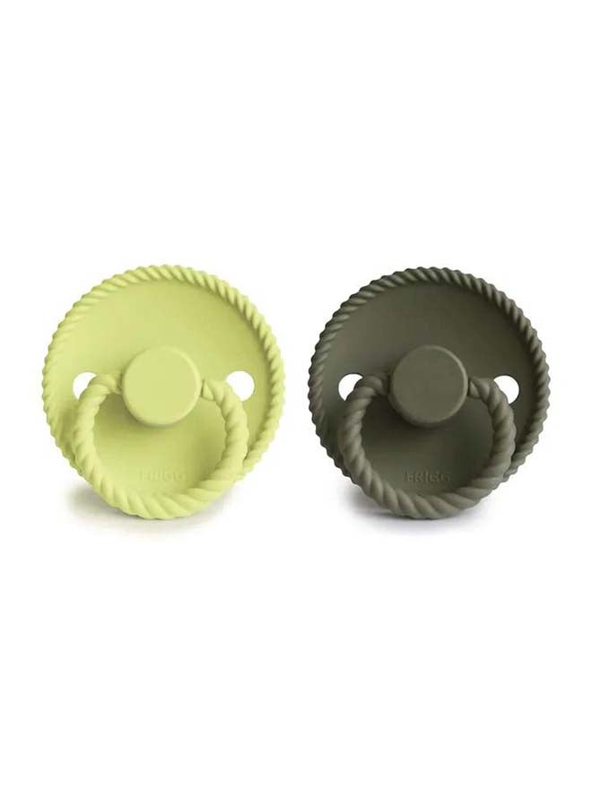FRIGG Rope Silicone Baby Pacifier 06-M 2-Pack Green Tea/Olive - Size 1