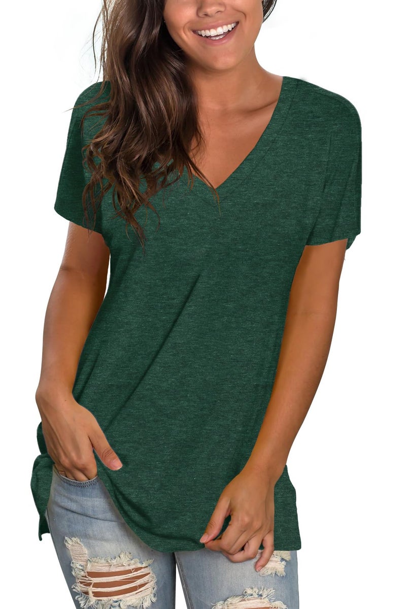 Sipaya Sexy V Neck T Shirts for Women Loose Short Sleeve Tops Summer 2026 Fashion Tees Green XL - Image 1