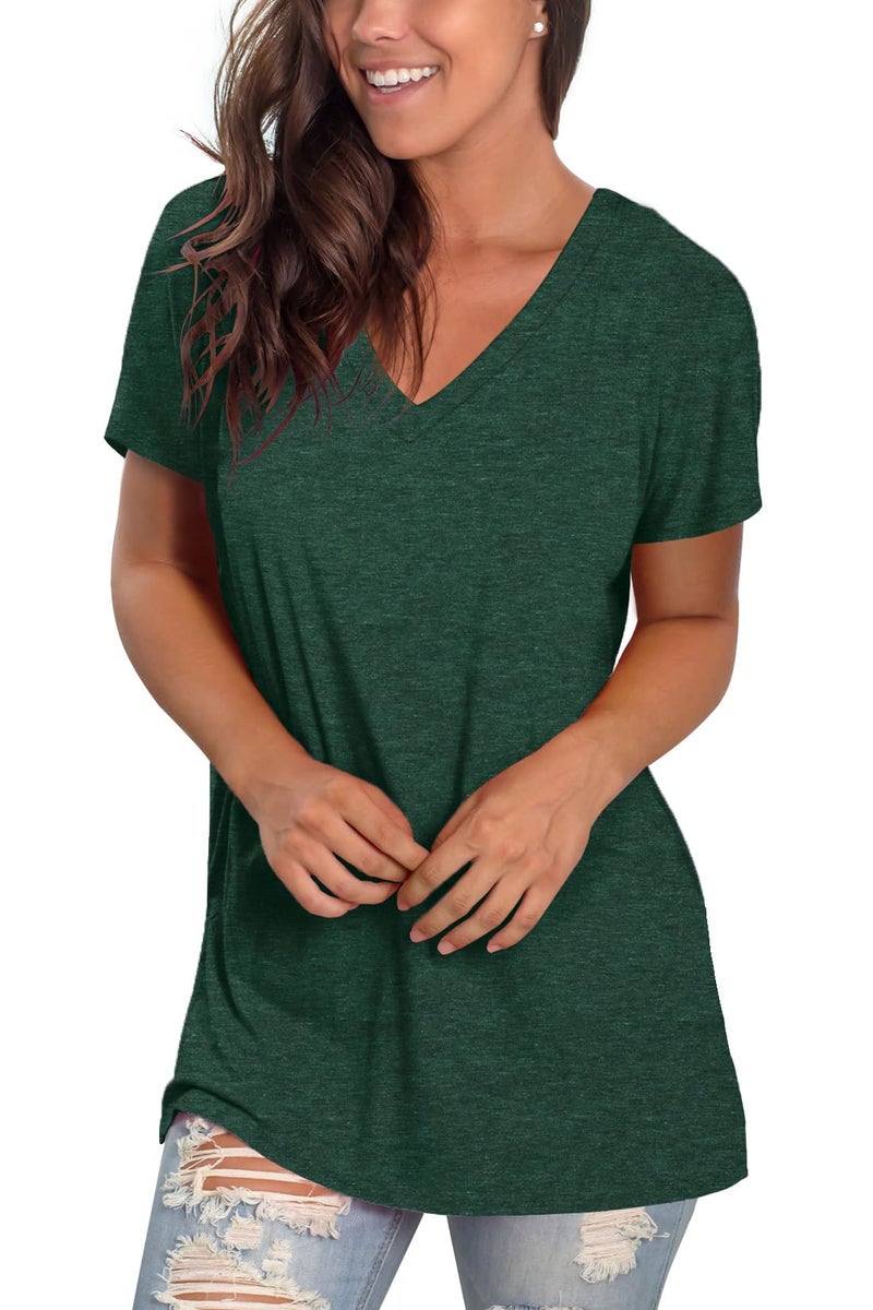 Sipaya Sexy V Neck T Shirts for Women Loose Short Sleeve Tops Summer 2026 Fashion Tees Green XL - Image 3