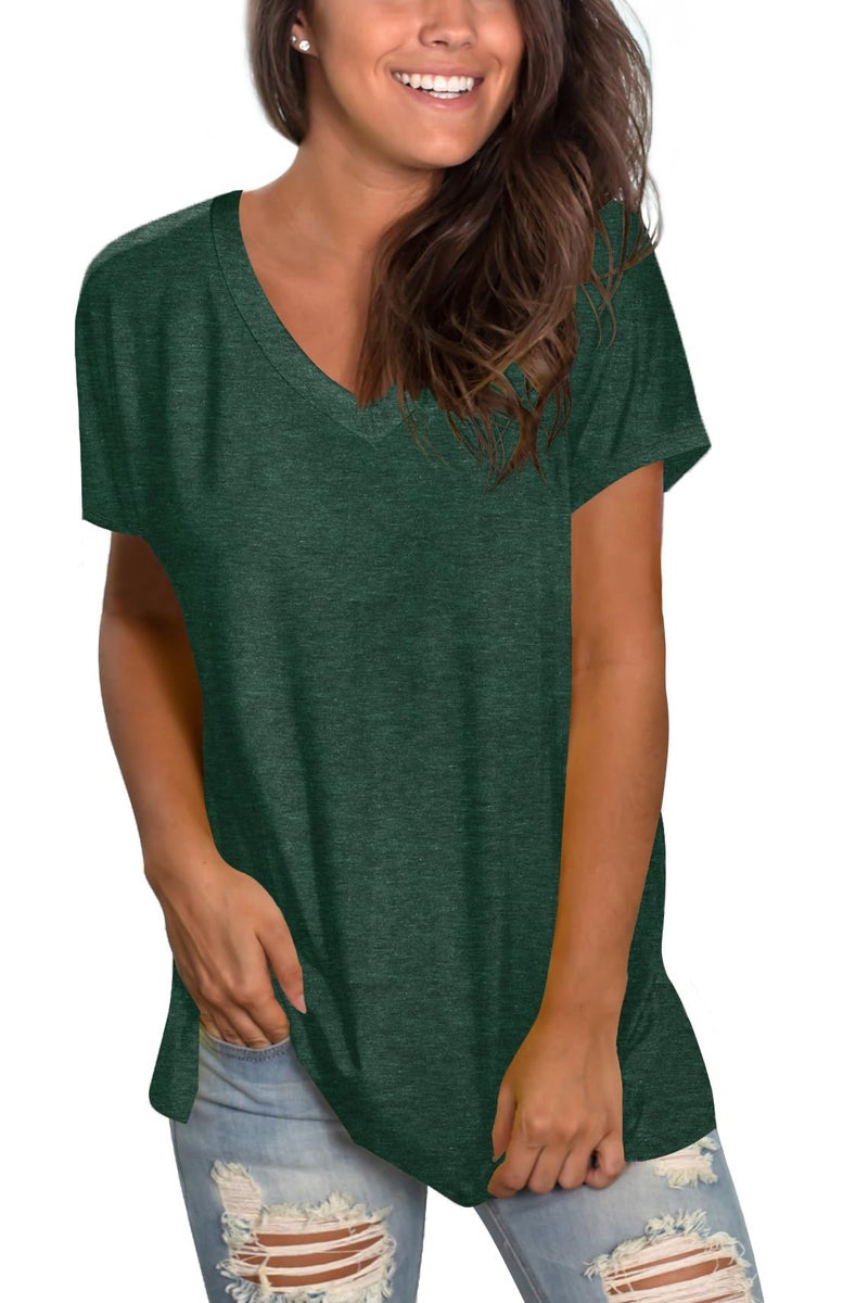 Sipaya Sexy V Neck T Shirts for Women Loose Short Sleeve Tops Summer 2026 Fashion Tees Green XL - Image 2