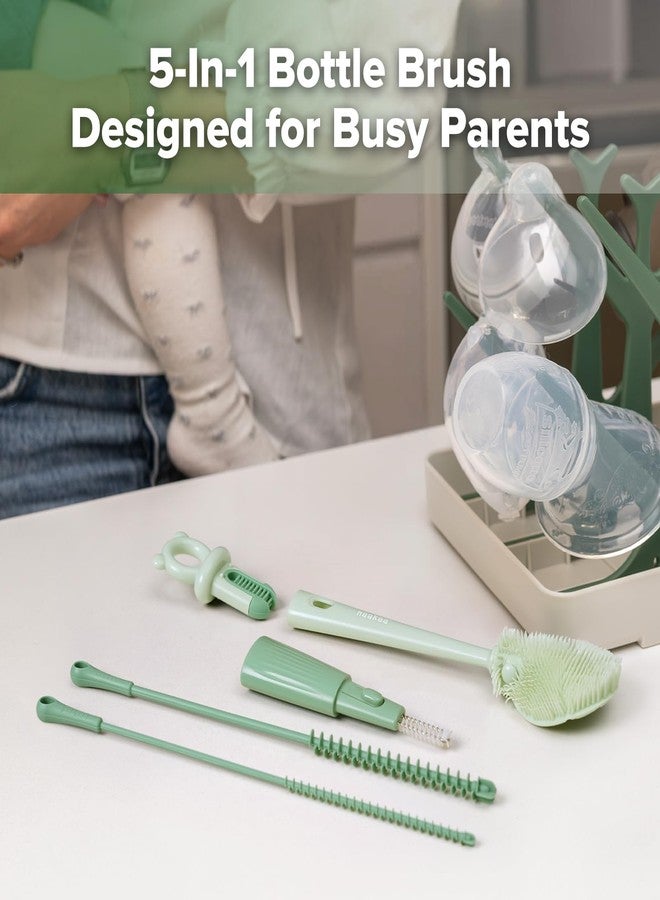 Haakaa 5-in-1 Cleaning Brush Set - Baby Bottle Brush & Bottle Brush Cleaner, Multi-Purpose 360° Comprehensive Cleaning for Breast Pumps, Breast Milk Collector, Baby Bottles, Nipples ,Straw - Portable - Image 2