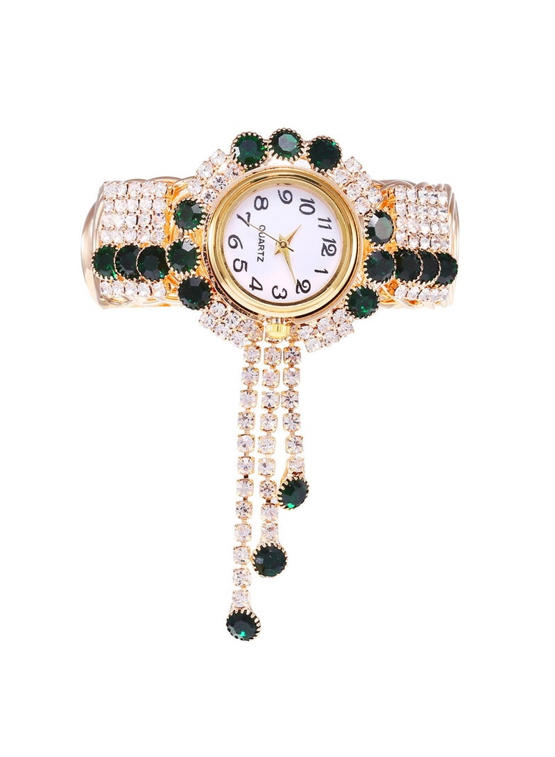 Women's Bangle Watch Quartz Shiny Gold Watch with Crystal Rhinestones Diamonds Wrist Jewelry Fashion Ladies Bracelet Watch Elegant Bracelet Wrist Watch (Green)  - Image 1
