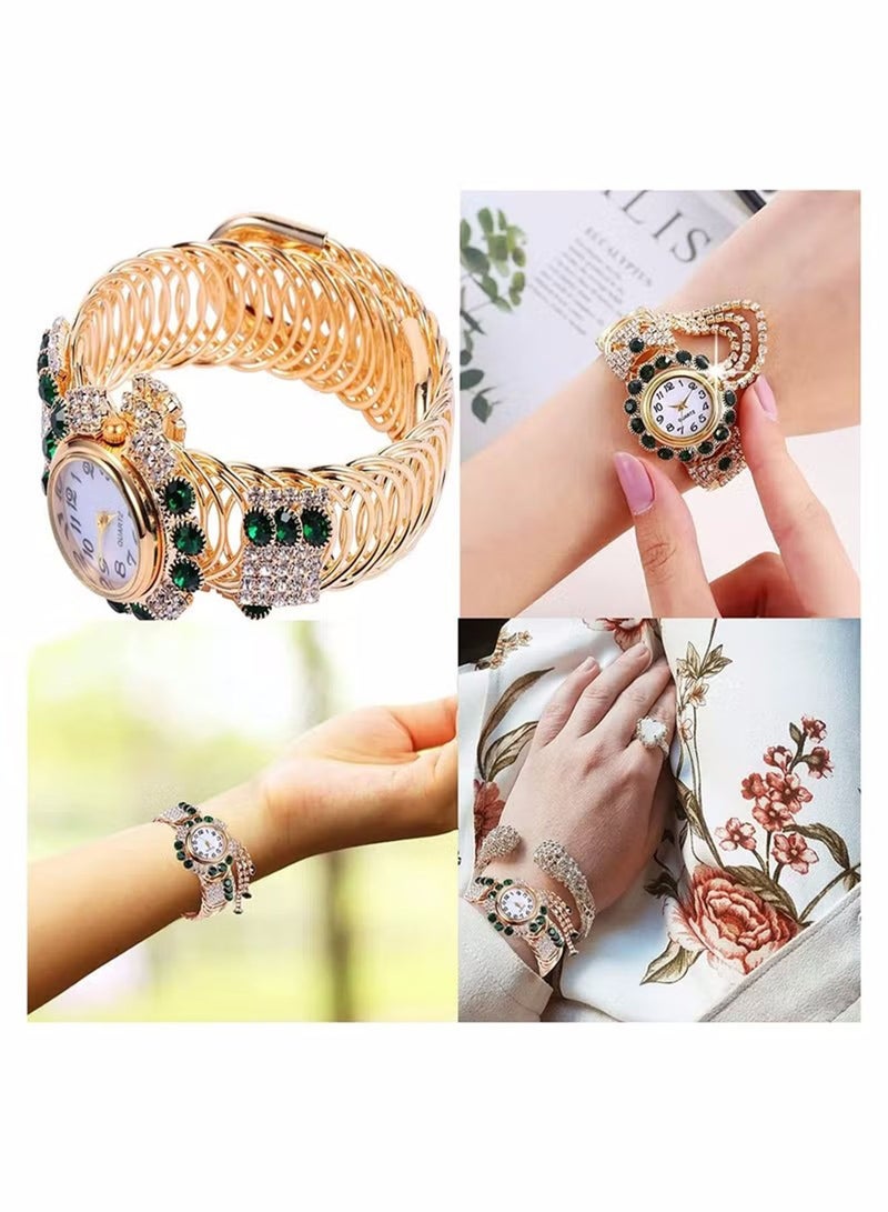 Women's Bangle Watch Quartz Shiny Gold Watch with Crystal Rhinestones Diamonds Wrist Jewelry Fashion Ladies Bracelet Watch Elegant Bracelet Wrist Watch (Green)  - Image 5