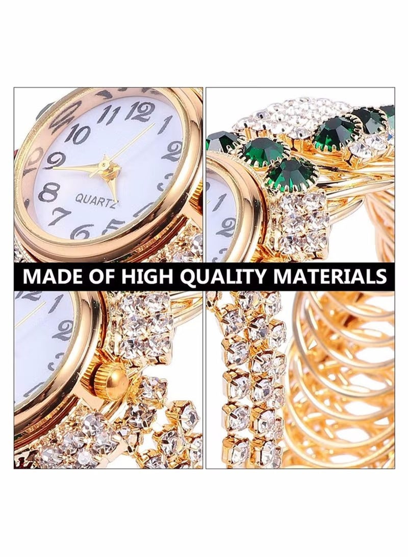 Women's Bangle Watch Quartz Shiny Gold Watch with Crystal Rhinestones Diamonds Wrist Jewelry Fashion Ladies Bracelet Watch Elegant Bracelet Wrist Watch (Green)  - Image 3