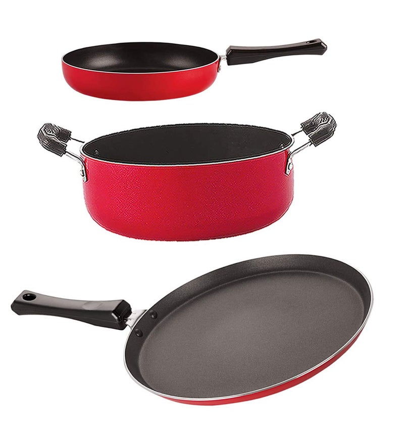 Nirlon Non Stick Coated Dishwasher Safe Aluminium Kitchen Utencils Gift Set of 3 Pieces (FT13_FP10_CS24)