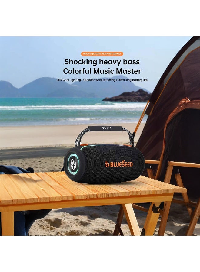 BLUESEED BS-311 Bluetooth Speaker, IPX6 Waterproof Outdoor Speaker, 12-Hour Battery Life, 10m Wireless Range, RGB LED Lights, Black, Portable Travel Speaker - Image 3