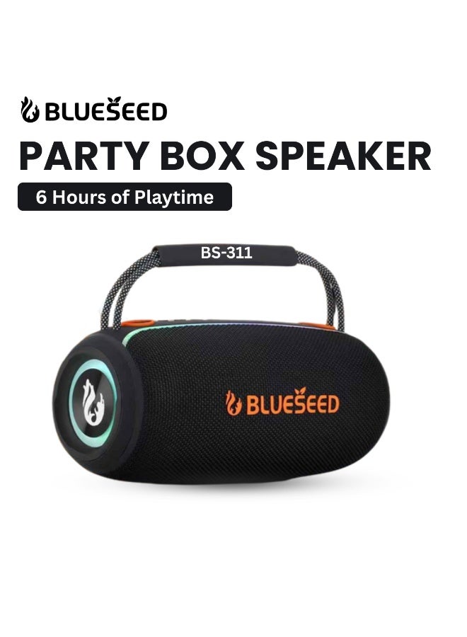 BLUESEED BS-311 Bluetooth Speaker, IPX6 Waterproof Outdoor Speaker, 12-Hour Battery Life, 10m Wireless Range, RGB LED Lights, Black, Portable Travel Speaker - Image 1
