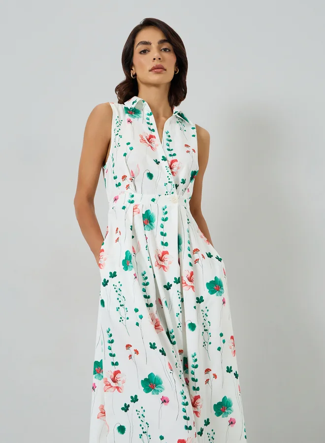 Take Two Floral Print Sleeveless A-Line Maxi Dress