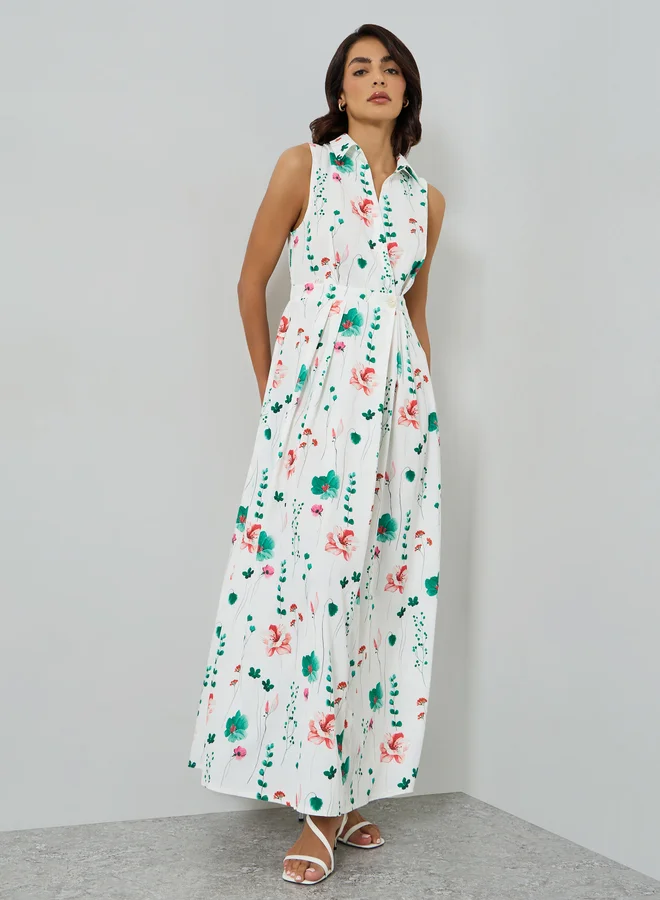 Take Two Floral Print Sleeveless A-Line Maxi Dress