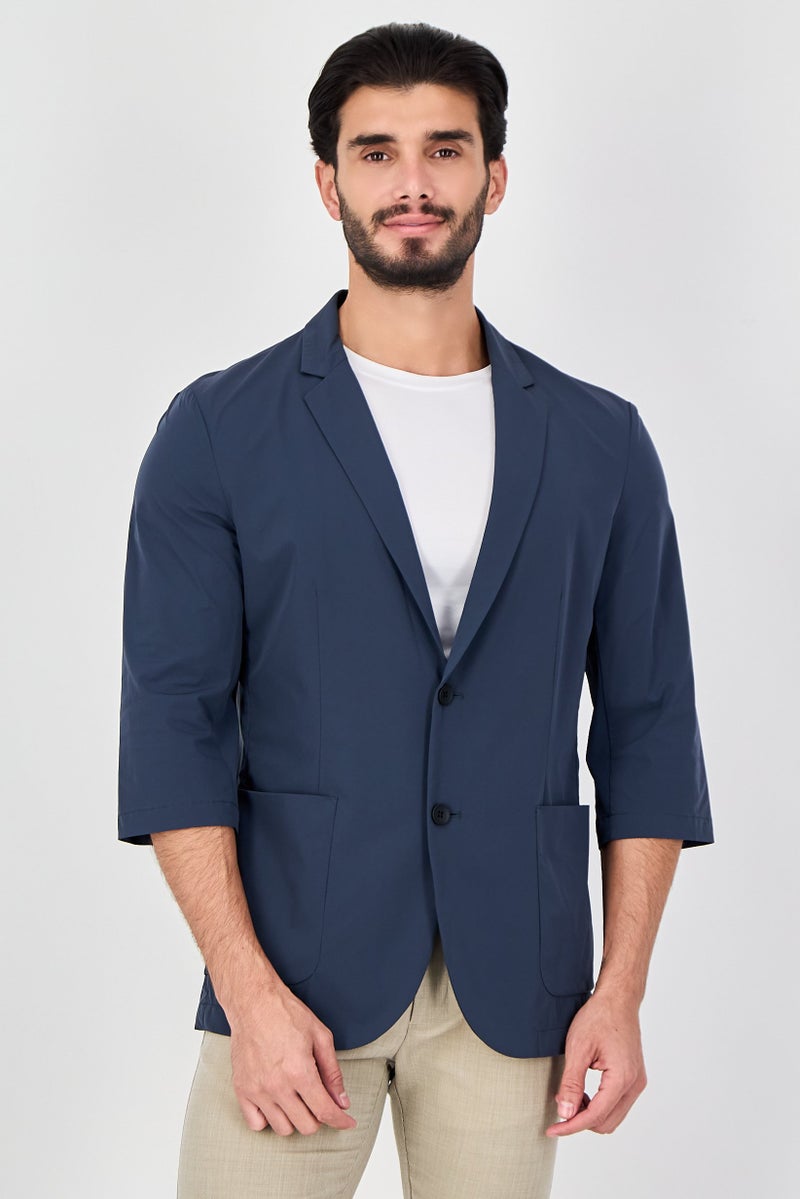 SELECTED Men Regular Fit Plain Casual Blazer, Navy - Image 1
