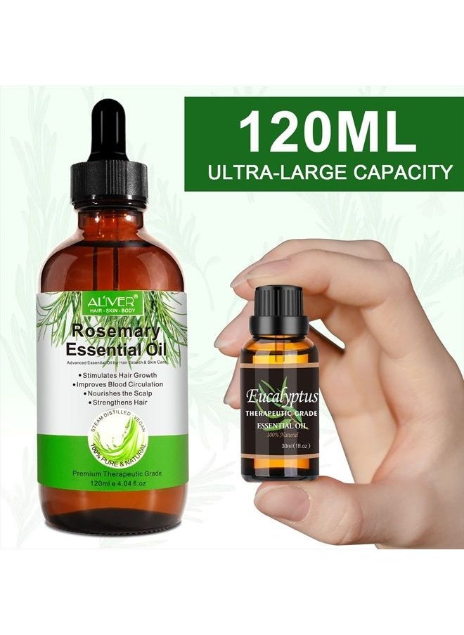 ALIVER - Rosemary Oil for Hair Growth (4 Fl Oz), Organic Rosemary Essential Oils, Rosemary Oil for Hair Loss Treatment, Stimulates Hair Growth, Scalp Massager, Aromatherapy - Image 1