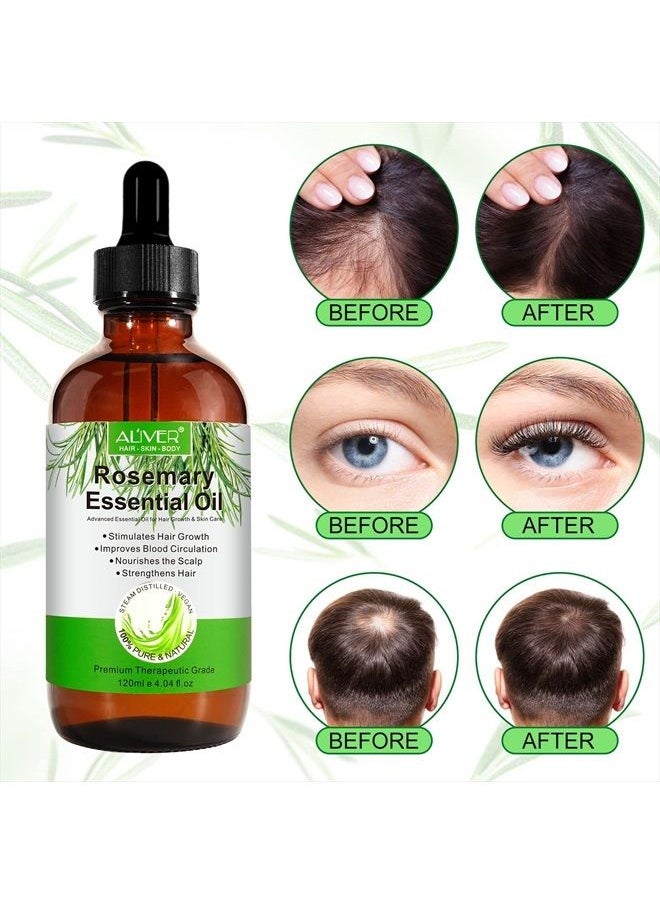 ALIVER - Rosemary Oil for Hair Growth (4 Fl Oz), Organic Rosemary Essential Oils, Rosemary Oil for Hair Loss Treatment, Stimulates Hair Growth, Scalp Massager, Aromatherapy - Image 1