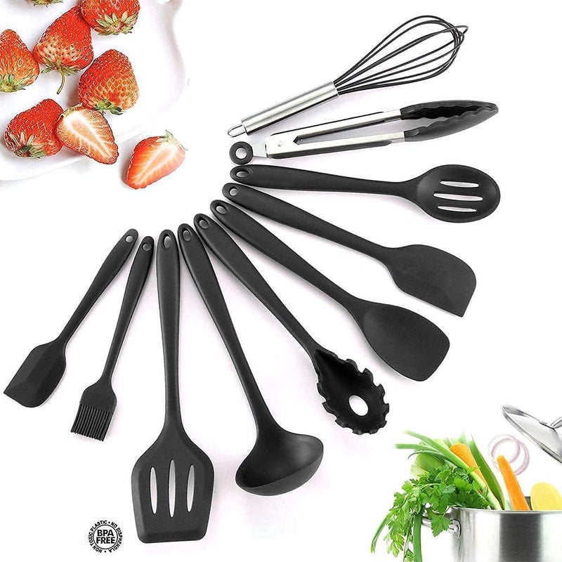 GBEX Silicone Cooking Kitchen Utensil Set Set of 10 Pcs BPAFree NonStick Heat Resistant Silicone Kitchen GadgetsMulticolourPack of 1 - Image 1
