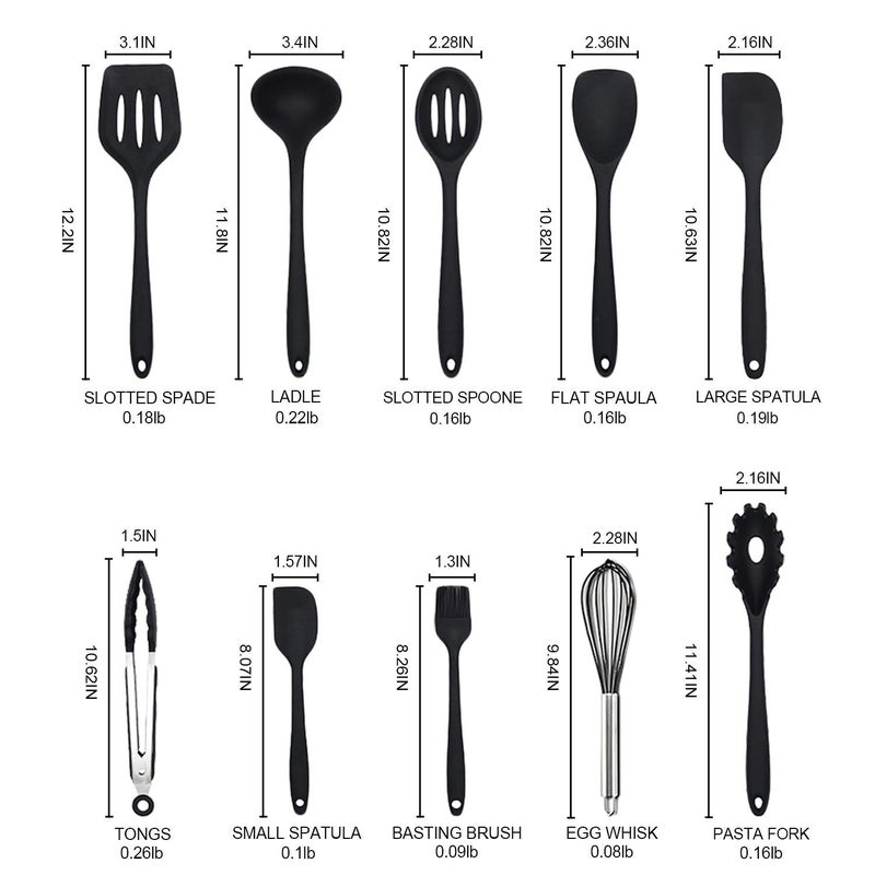 GBEX Silicone Cooking Kitchen Utensil Set Set of 10 Pcs BPAFree NonStick Heat Resistant Silicone Kitchen GadgetsMulticolourPack of 1 - Image 2