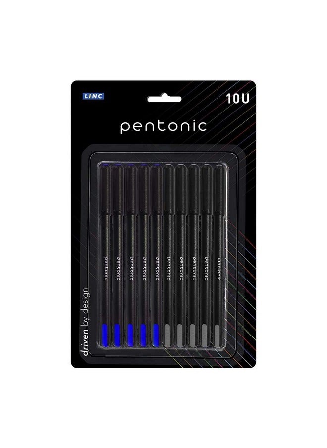 Pentonic Pentonic 0.7mm Ball Point Pen Blister Pack | Black Body | Black & Blue Ink | Set of 10 Pens  - Image 1