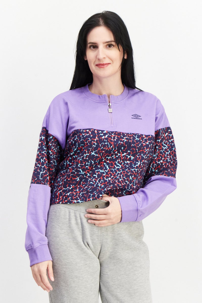 umbro سويت شيرت رياضي نسائي بأكمام طويلة وقصة دائرية، بنفسجي - Image 1