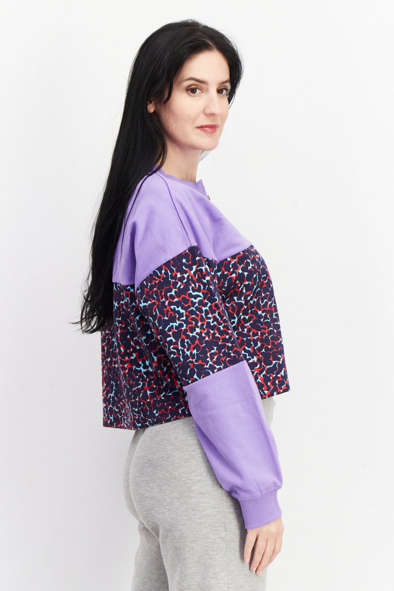 umbro سويت شيرت رياضي نسائي بأكمام طويلة وقصة دائرية، بنفسجي - Image 2