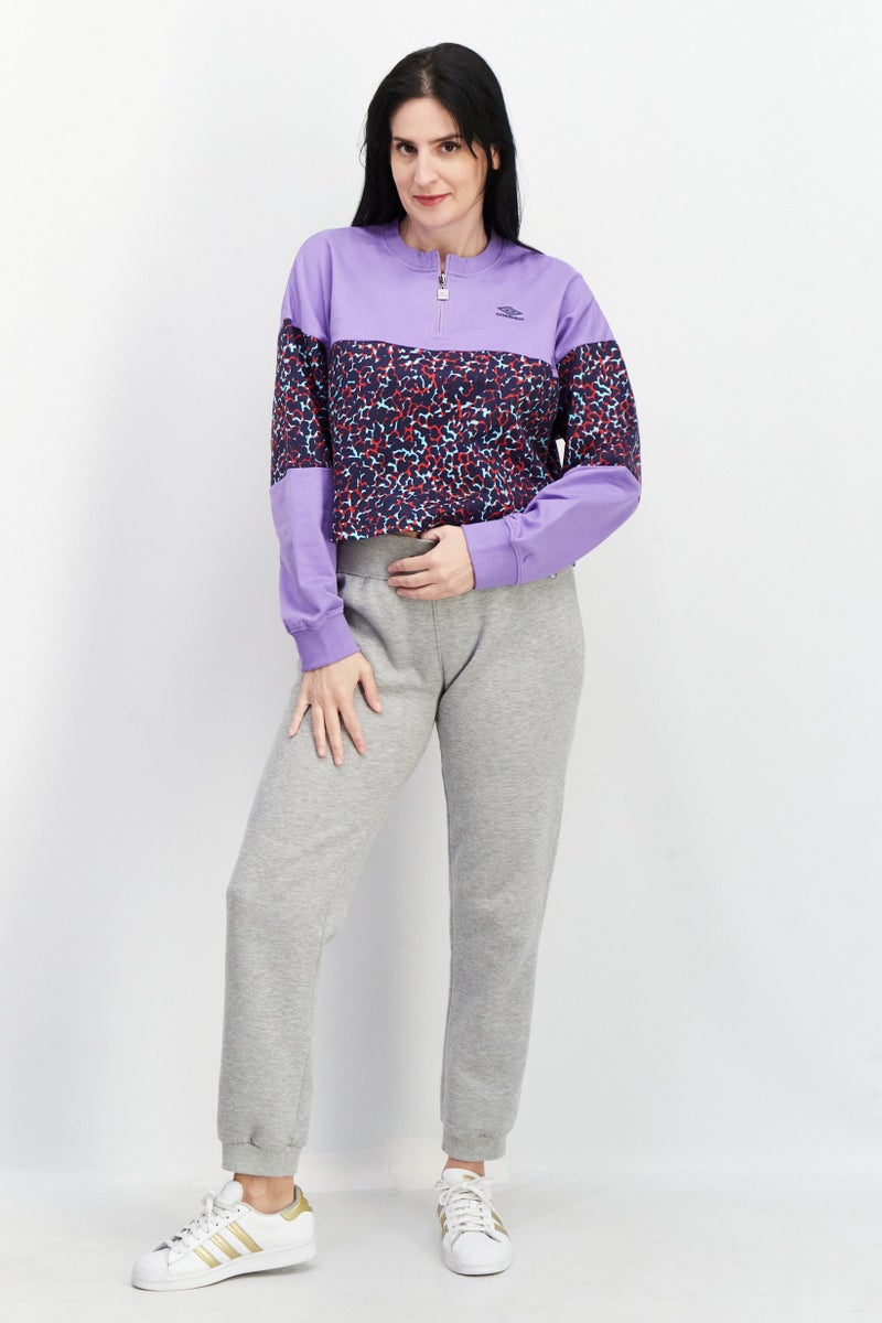 umbro سويت شيرت رياضي نسائي بأكمام طويلة وقصة دائرية، بنفسجي - Image 4