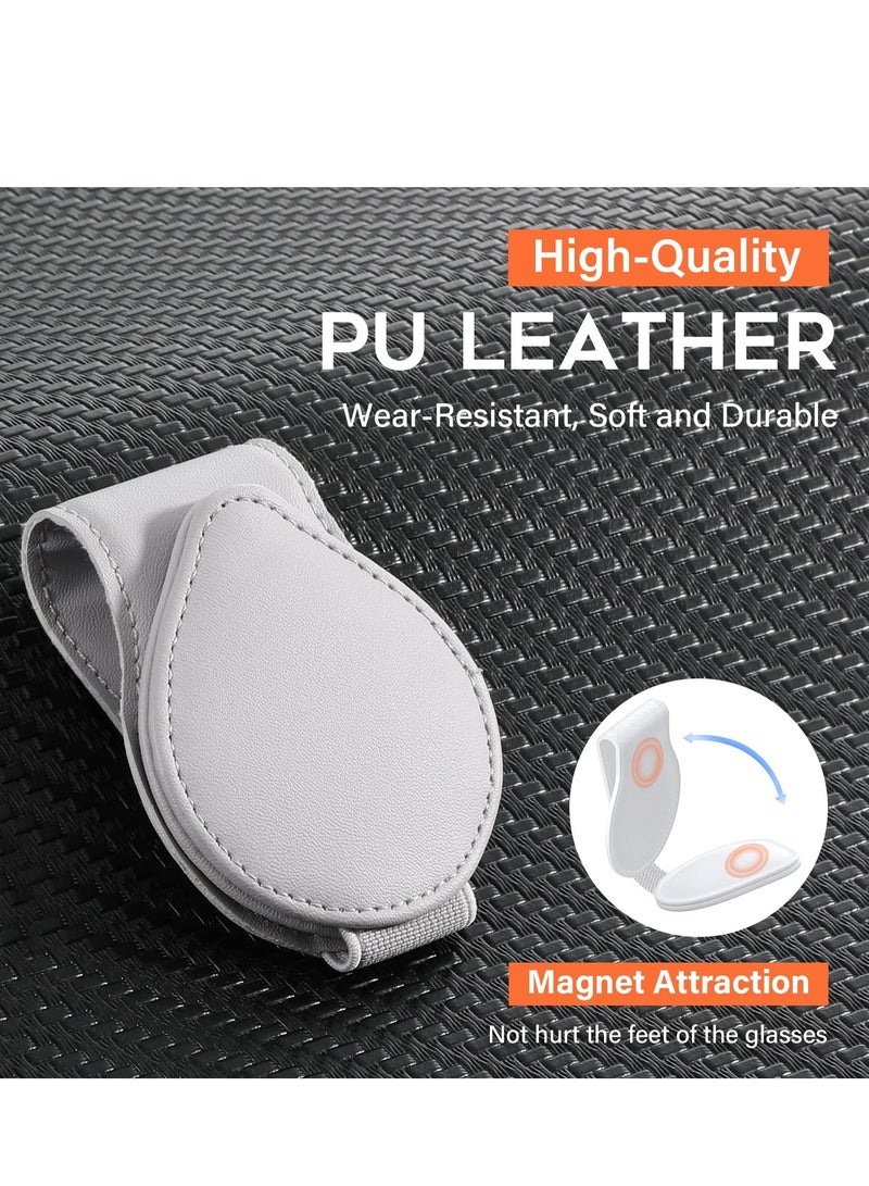 Car Sun Visor Sunglasses Clip Organizer, 2 Pack Leather Eyeglasses Mount with Card Holder, Sleek Black  Gray Vehicle Accessories - Image 4