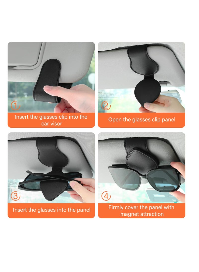 Car Sun Visor Sunglasses Clip Organizer, 2 Pack Leather Eyeglasses Mount with Card Holder, Sleek Black  Gray Vehicle Accessories - Image 5
