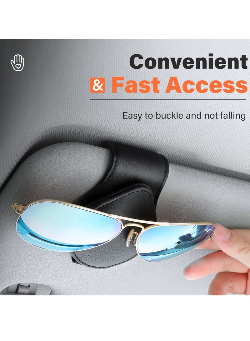 Car Sun Visor Sunglasses Clip Organizer, 2 Pack Leather Eyeglasses Mount with Card Holder, Sleek Black  Gray Vehicle Accessories - Image 3