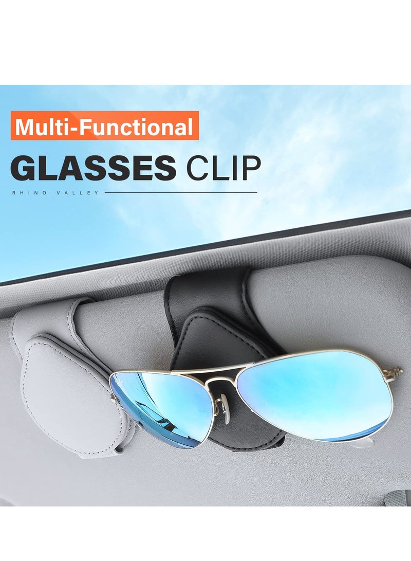 Car Sun Visor Sunglasses Clip Organizer, 2 Pack Leather Eyeglasses Mount with Card Holder, Sleek Black  Gray Vehicle Accessories - Image 2
