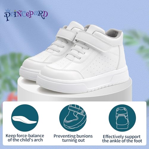 princepard Kids Orthopedic Shoes with Ankle and Arch Support,Fashion Thick Sole Corrective Sneakers White 9 Toddler - Image 3