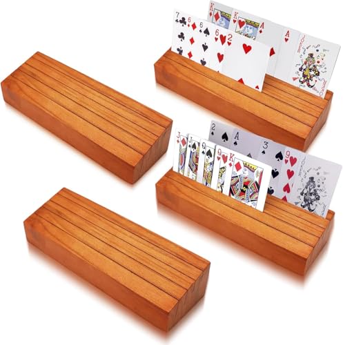 hismocal Playing Card Holders Deck Stand Play Cards Holder for Kids or Elder People HandsFree Wood Holder RacksTray for Organizing Cards 4 Pack - Image 1