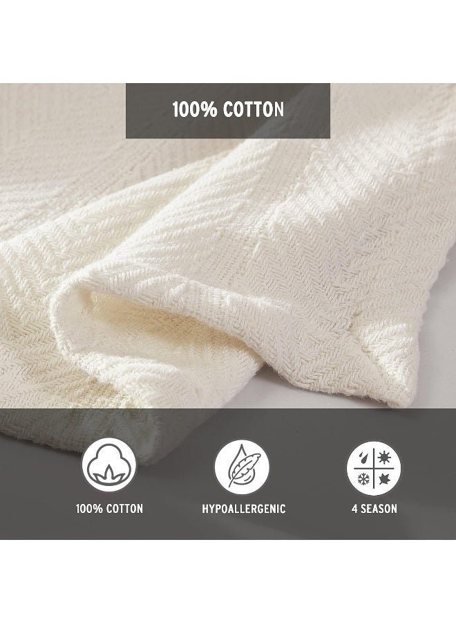 Eddie Bauer - Twin Blanket, Cotton Stitch Bedding, Medium-Weight for Layering, Oeko-Tex Certified, Dorm Essentials (Herringbone Bone) - Image 4