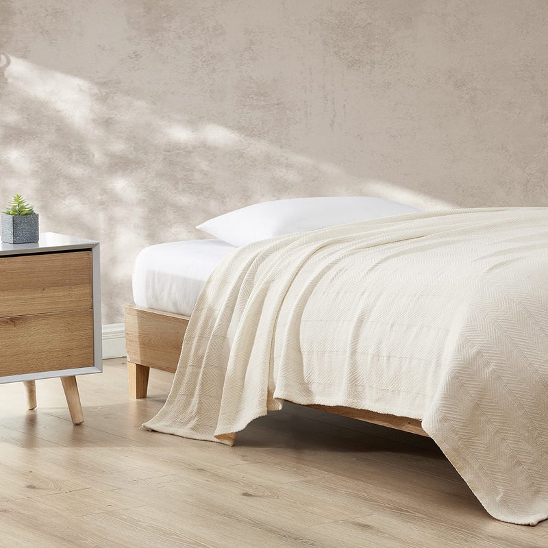 Eddie Bauer - Twin Blanket, Cotton Stitch Bedding, Medium-Weight for Layering, Oeko-Tex Certified, Dorm Essentials (Herringbone Bone) - Image 2