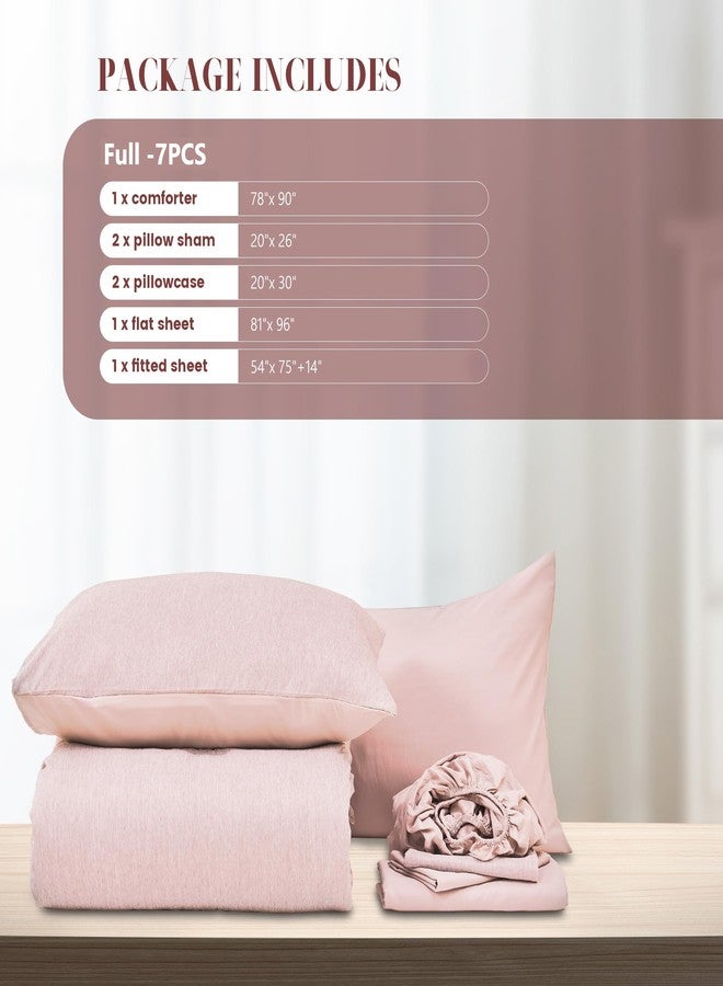 DECMAY Pink Full Comforter Set 7 Pieces, Soft Fluffy All Season Bed in a Bag, Lightweight Cationic Solid Color Bedding Set for Girls Teens College Dorm, with Sheets, Pillowcase & Sham - Image 3