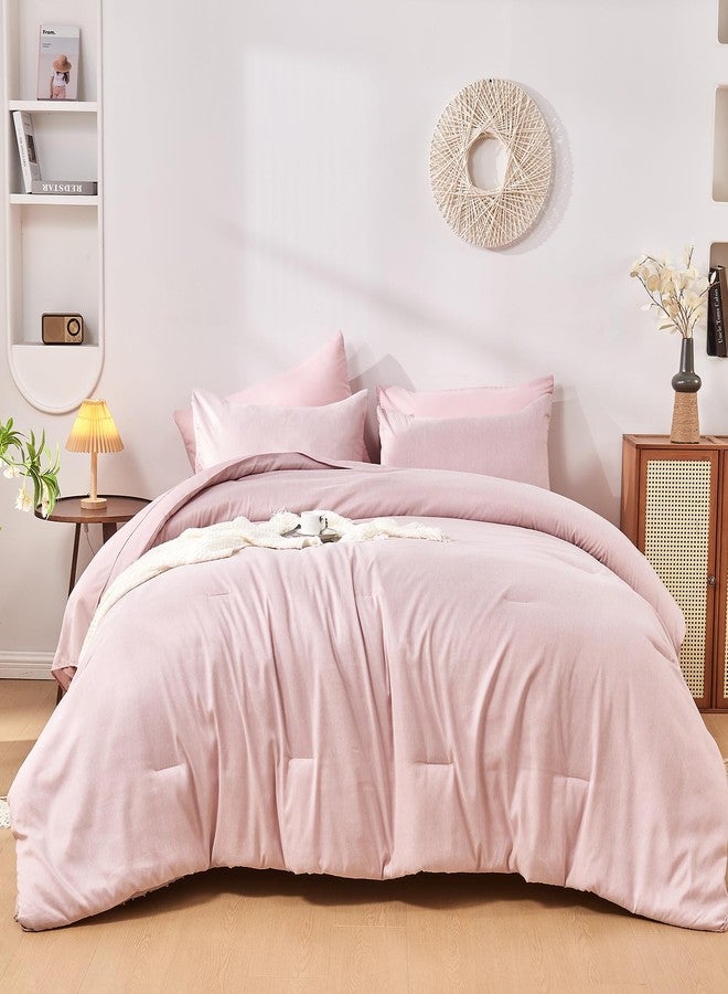 DECMAY Pink Full Comforter Set 7 Pieces, Soft Fluffy All Season Bed in a Bag, Lightweight Cationic Solid Color Bedding Set for Girls Teens College Dorm, with Sheets, Pillowcase & Sham - Image 2