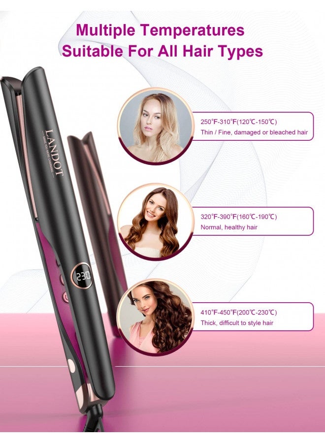 LANDOT LANDOT Hair Straightener Flat Curling Iron: Straightener and Curler 2 in 1 - Twist Straightening Curling Iron Combo for Curl Wave Straighten Women Hair - 1 Inch Dual Voltage - Image 1