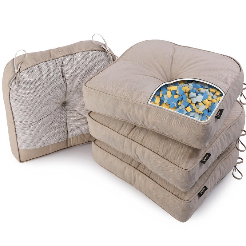 SUNROX LokGrip Non Slip Gel Memory Foam Chair Cushions for Dining Chairs Tailbone Pain Relief, Tufted Stain Resistant Thicken Durable Chair Pad for Dining Kitchen Office 17"x16" Set of 4, Husk Birch - Image 1