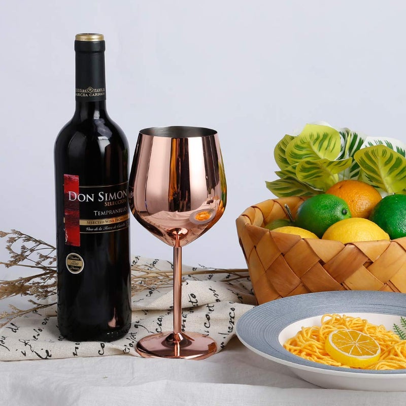 NJ Stainless Steel Stemmed Wine Glasses Shatter Proof Copper Coated Unbreakable Wine Glass Goblets Gift for Men and Women Party Supplies 350 ml Set of 6 Pcs  - Image 5