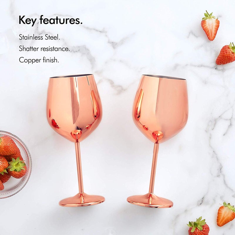NJ Stainless Steel Stemmed Wine Glasses Shatter Proof Copper Coated Unbreakable Wine Glass Goblets Gift for Men and Women Party Supplies 350 ml Set of 6 Pcs  - Image 4