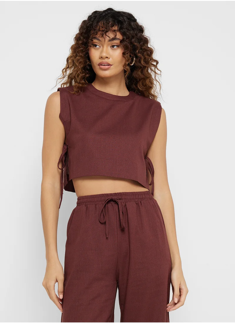 جينجر Cotton Tie Up Detail Crop Top & Pant Set
