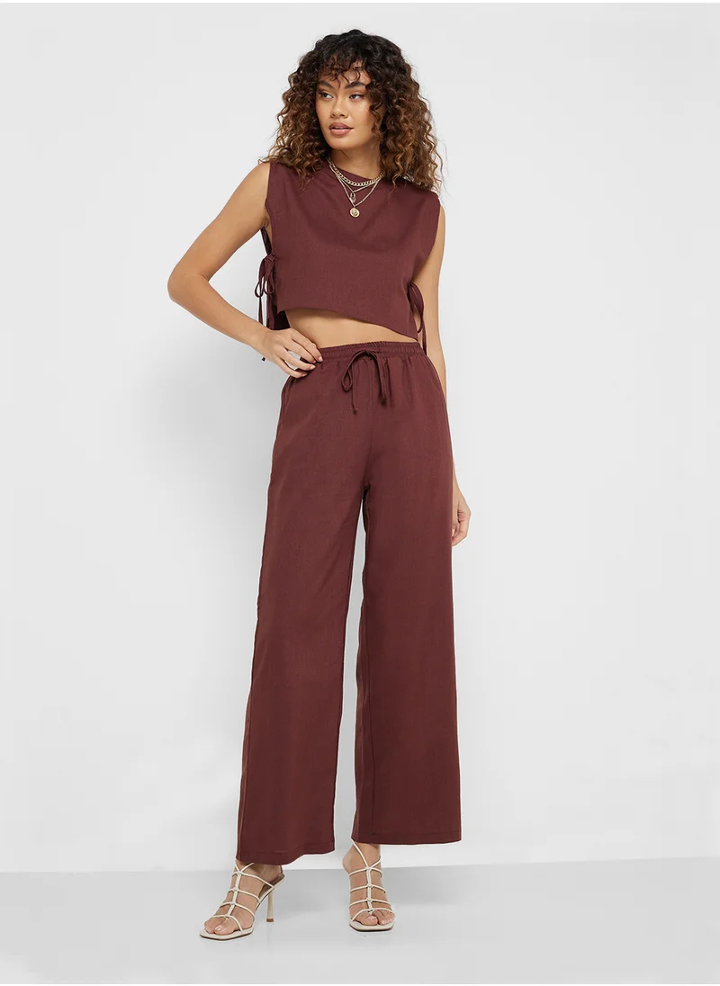 جينجر Cotton Tie Up Detail Crop Top & Pant Set