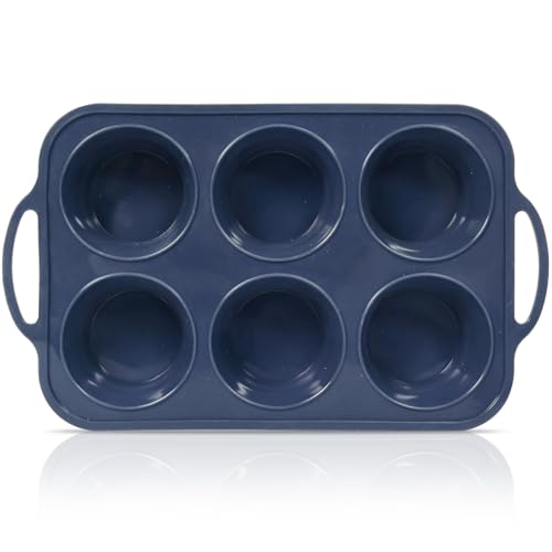 Vnray Jumbo Silicone Muffin Pan with Metal Frame, Non Stick Silicone Cupcake Pan with Handles 6 Cup, BPA Free Silicon Muffin Tin Tray Extra Large for baking, egg bites, Cupcake Mold Grey - Image 1