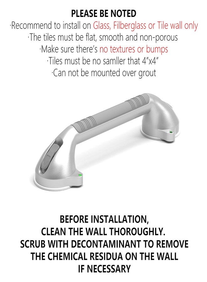 AmeriLuck 16.5inch Suction Bath Grab Bar with Indicators, Balance Assist Bathroom Shower Handle, Silver/Grey（Pack of 2） - Image 3