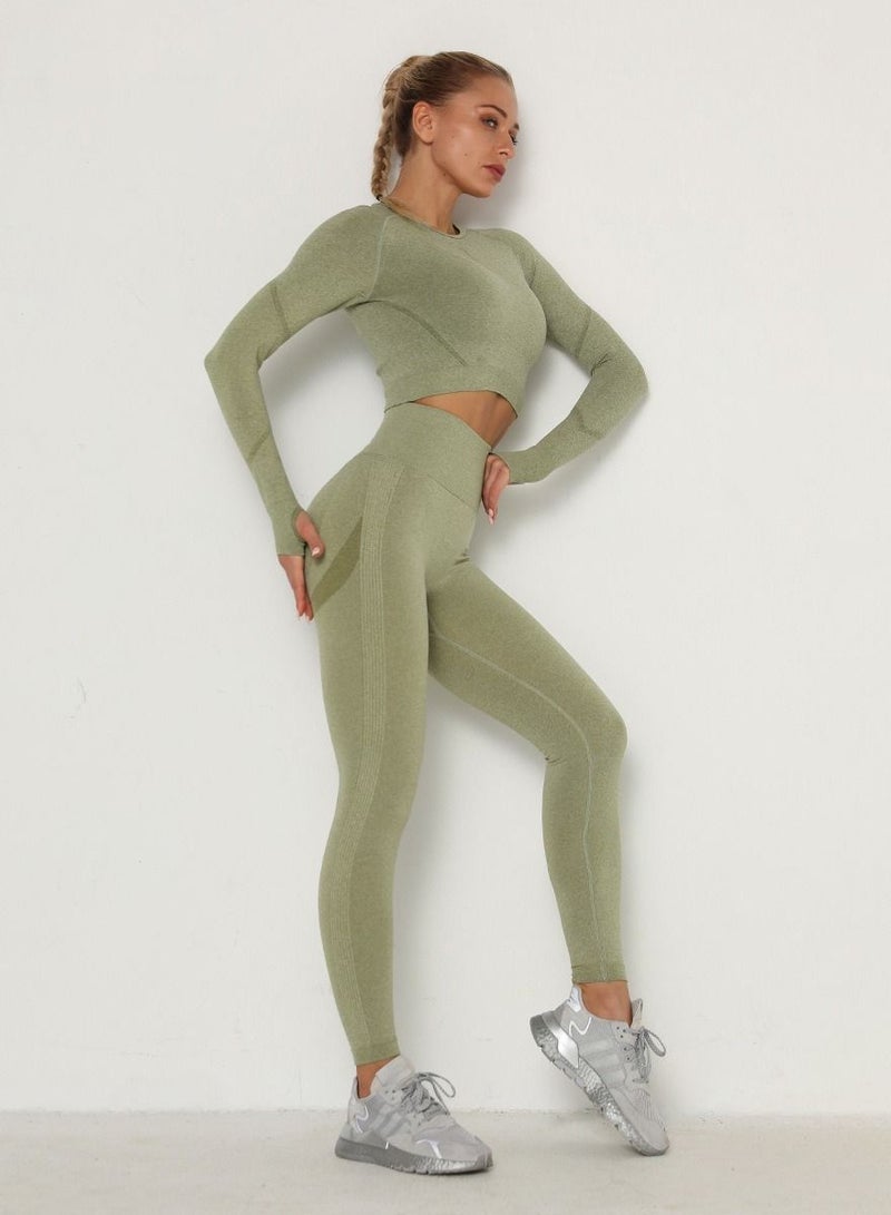 Loquat Yoga Tight Fitting Stretch Soft Sets Green - Image 1