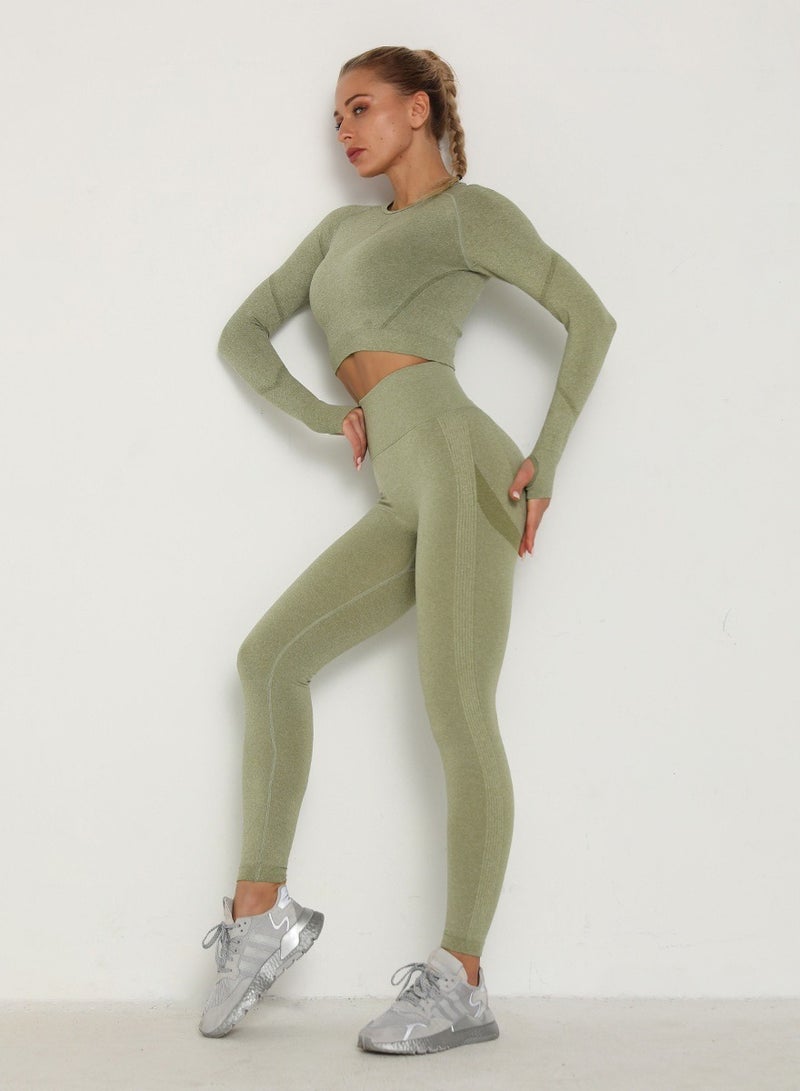 Loquat Yoga Tight Fitting Stretch Soft Sets Green - Image 2